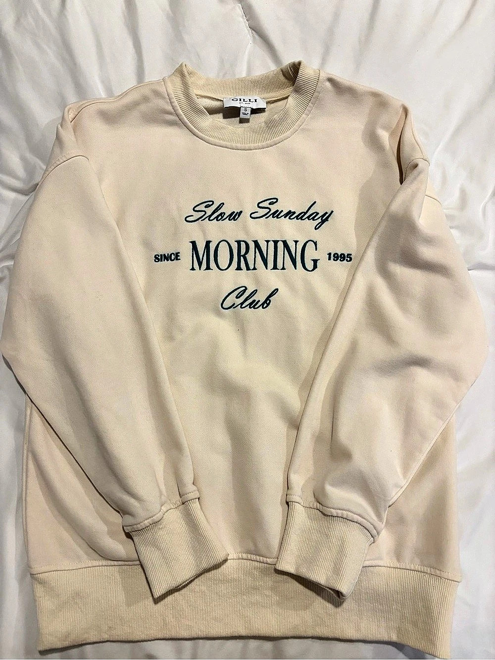 Gilli Slow Sunday Graphic Sweatshirt Cream Small Like New